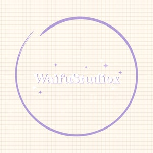 May include: Purple circle with the text "Waifu Studio" in white with small white stars around the text.