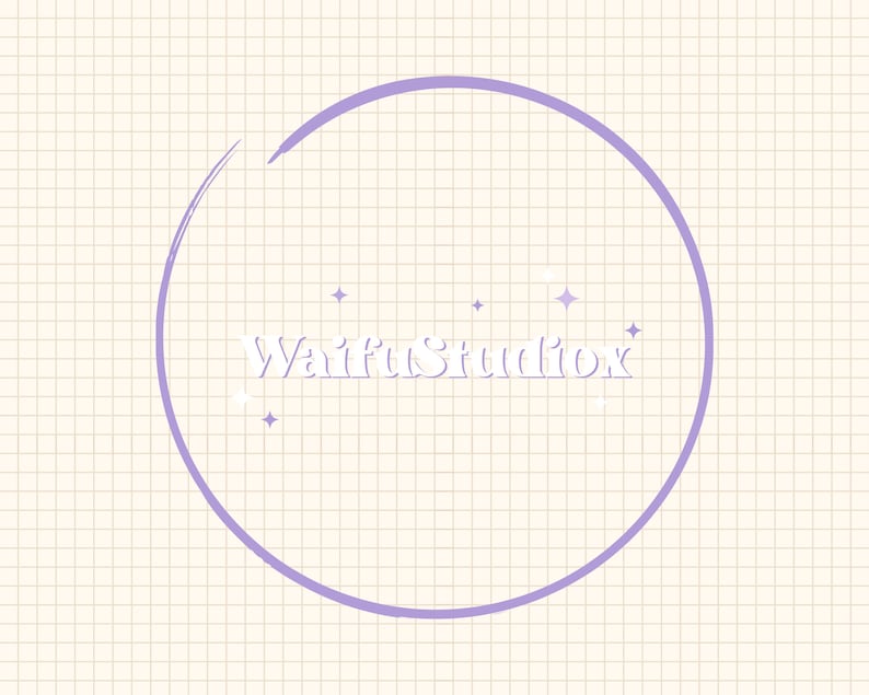 May include: Purple circle with the text "Waifu Studio" in white with small white stars around the text.