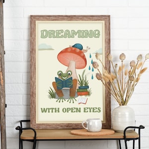 Groovy Frog Printable | Retro Frog Wall Art Print | Cottagecore Art Print | Positivity Poster | Aesthetic Vintage Frog Poster