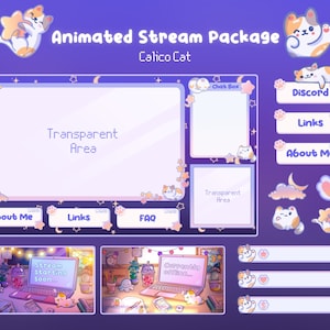 Animated Lofi Stream Overlay for Twitch, Youtube | Calico Cat Overlay Stream Package, Lofi Twitch | Cute Twitch Overlay | Twitch Alerts