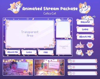 Calico Cat Lofi Animated Stream Package: Overlays for Twtich, OBS, Streamlabs, Streamelements, Kick, Tiktok Live
