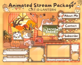 Animated Cat-o-lantern Stream Package: Cozy Halloween Twitch Overlay, Halloween Overlay for Twitch, OBS, Streamlabs, Streamelements, Kick