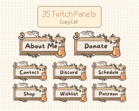 Cozy Cat Twitch Panels: 35 Lofi Stream Overlays (Digital Download)