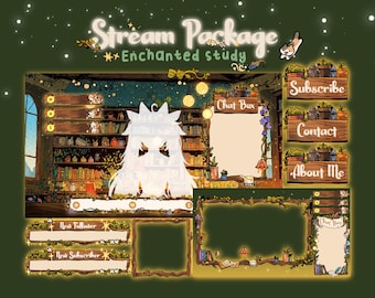 Animated Witch Vtuber Stream Overlay: Cozy Celestial Package
