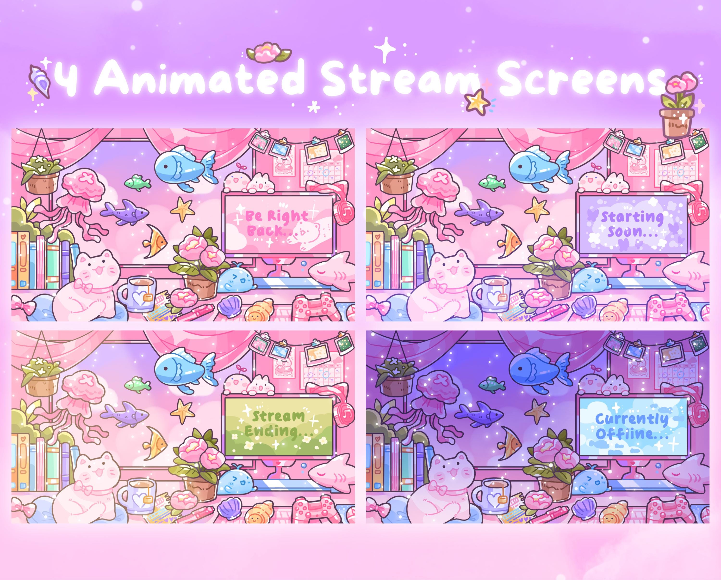 天体ストリーム画面 | ピンクのTwitchオーバーレイ | Vtuberアセット | アニメーションVtuber背景 | 4つのアニメーション化された居心地の良いTwitch | スクリーン | Tiktokオーバーレイ