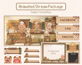 Animated Cottagecore Twitch Stream Package: Teddy's Tasty Bites