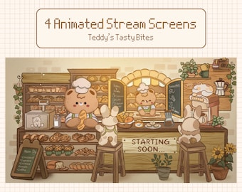 Animated Bakery Theme Stream Screens: Cozy Twitch/YouTube Graphics (Digital Download)