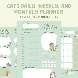 Cat Daily Planner, Weekly Planner, Monthly Planner | Kawaii Planner | Digital Goodnotes Planner | Printable Planner | Cute Planner | Kawaii