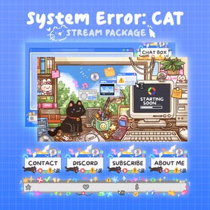 2000-talets nostalgiska animerade stream-overlay: Cozy Cat Twitch Overlay-paket, Vtuber-resurser för Twitch, OBS, Streamlabs, Streamelements