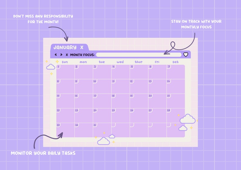 2023 Digital Download Calendar Purple Desk Year Planner 2023 Etsy