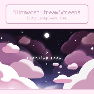 4 Animated Pink Twitch Screens, Celestial Twitch, Twitch Overlay Lofi, Cute Livestream Graphics, Lofi Twitch, Cozy Twitch, Youtube