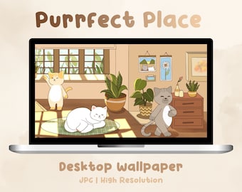 Purrfect Place | Cute Desktop Wallpaper | Cozy Desktop Wallpaper | Lofi Aesthetics