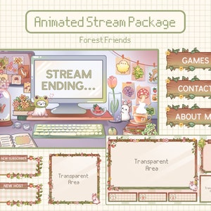Pacote de sobreposição animado Cozy Twitch | Pacote de fluxo de sobreposição Cottagecore | Sobreposição fofa do Twitch | Alertas Twitch | Animação do Coelho Twitch