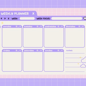 Pobierz cyfrowo Cute Purple Daily / Weekly / Monthly Planner And Productivity Tool
