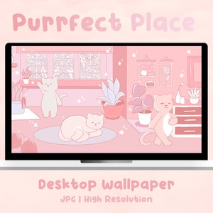 Purrfect Place Pink | Cute Desktop Wallpaper | Cozy Desktop Wallpaper | Lofi Aesthetics