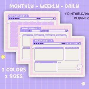 Printable Monthly Planner, Weekly Planner, Daily Planner, Instant Download, Cute Pastel Planner