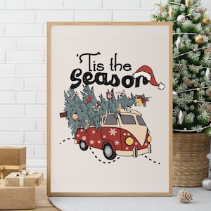 Tis The Season Christmas Wall Art | Printable Christmas Decor | Christmas Wall Decor | Retro Christmas Posters | Holiday Prints