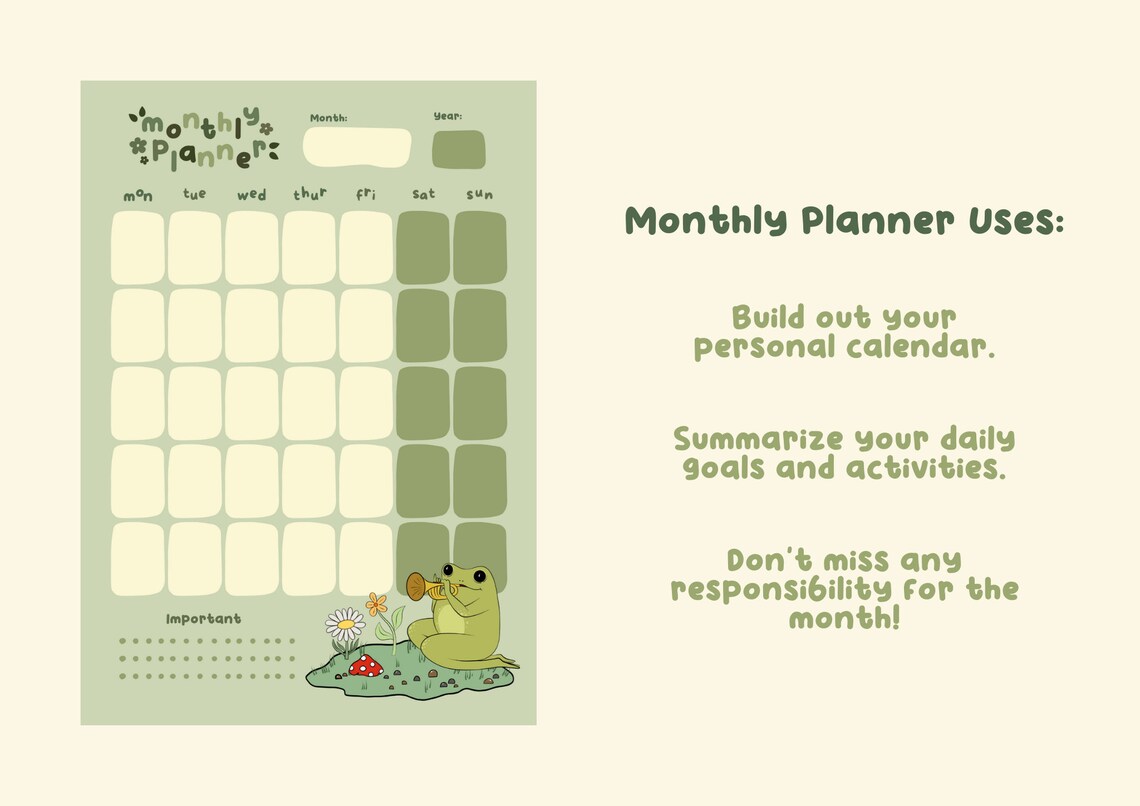 Frog Daily Planner Weekly Planner Monthly Planner Kawaii - Etsy