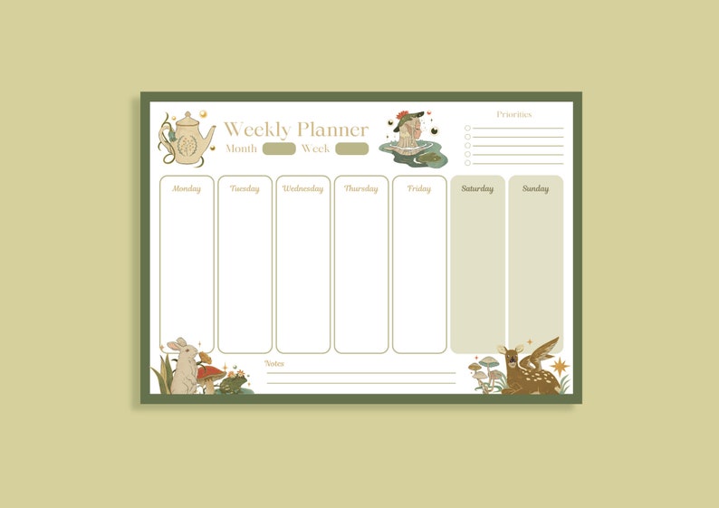 Cottagecore Printable Planner | Daily Planner, Weekly Planner, Monthly Planner | Digital Planner | Kawaii Planner | Cute Planner
