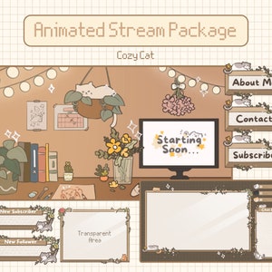 Animated Cozy Stream Overlay for Twitch, Youtube | Cottagecore Overlay Stream Package, Lofi Twitch | Cute Twitch Overlay | Twitch Alerts