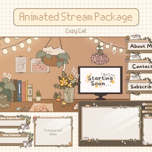 Animated Cozy Stream Overlay for Twitch, Youtube | Cottagecore Overlay Stream Package, Lofi Twitch | Cute Twitch Overlay | Twitch Alerts