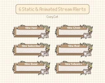 Animated Cozy Cat Stream Alerts: Lofi Twitch Overlay (Digital Download)