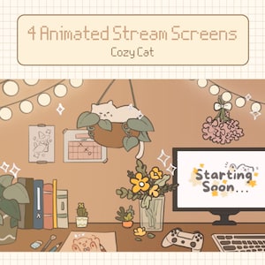 4 Animated Cozy Stream Screens for Twitch, Youtube | Twitch Overlay Lofi | Cute Livestream Graphics | Lofi Cat | Lofi Aesthetics | Kawaii