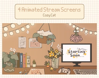 4 Animated Cozy Stream Screens for Twitch, Youtube | Twitch Overlay Lofi | Cute Livestream Graphics | Lofi Cat | Lofi Aesthetics | Kawaii