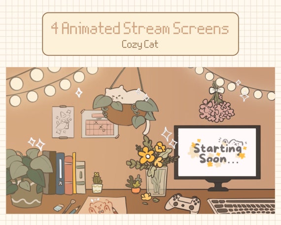 Animated Cozy Cat Stream Screens: Lofi Twitch Overlay (Digital Download)