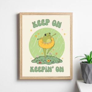 Keep On Keepin&#39; On Printable | Retro Frog Poster Print | Mental Health Poster | Vintage Aesthetic Printable | Digital Download