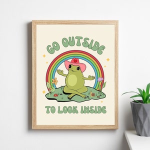 Go Outside To Look Inside Print | Retro Frog Poster Print | Mental Health Poster | Aesthetic Vintage Frog Poster | Digital Download