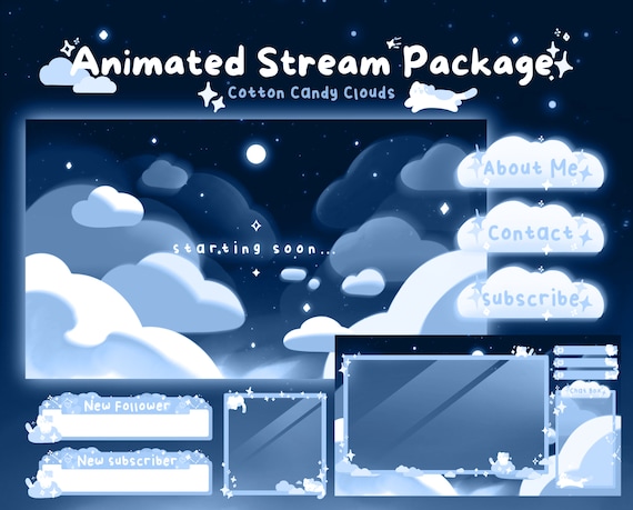 Animated Blue Stream Overlay: Cotton Candy Clouds Lofi Package