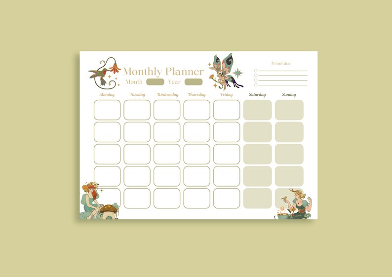Cottagecore Printable Planner | Daily Planner, Weekly Planner, Monthly Planner | Digital Planner | Kawaii Planner | Cute Planner