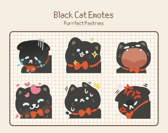 6 Black Cat Twitch Emotes |  Discord Emotes | Cozy Twitch | Gifts for Gamers | Twitch Badges | Youtube Emotes | Stream Emotes