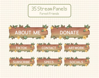 Cottagecore Twitch Panels: Forest Friends Stream Decor (35x PNG Files)