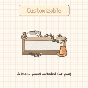 May include: A customizable blank panel with a brown frame, white flowers, and two cats. The text "Customizable" is above the panel. The text "A blank panel included for you!" is below the panel.
