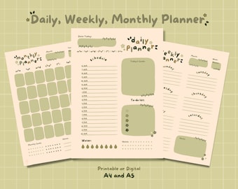 Kawaii Daily Planner | A4 A5 Printable, Weekly, Monthly (PDF, PNG)