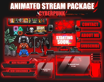 Cyberpunk Animated Stream Overlay | Cozy Twitch Package (Digital Download)