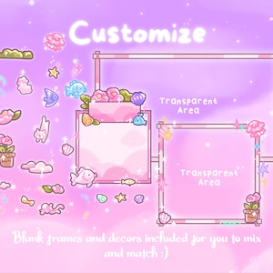 Puede incluir: Ilustraci&oacute;n digital en tonos rosas y morados, con la palabra "Customize". La imagen incluye elementos decorativos como peces, flores y marcos. El texto en la parte inferior dice "Blank frames and decors included for you to mix and match :)".