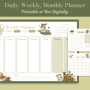 Cottagecore Printable Planner | Daily Planner, Weekly Planner, Monthly Planner | Digital Planner | Kawaii Planner | Cute Planner