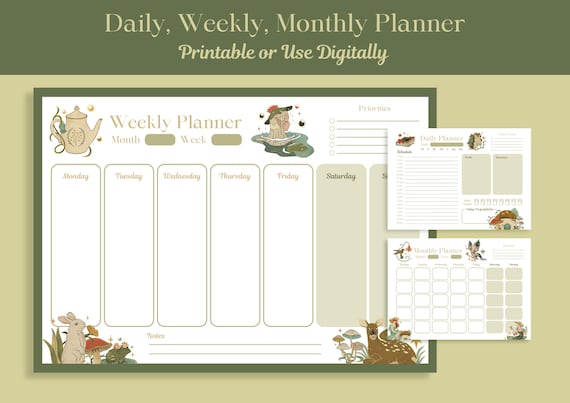 Cottagecore Planner: Daily, Weekly, Monthly (Digital Download)