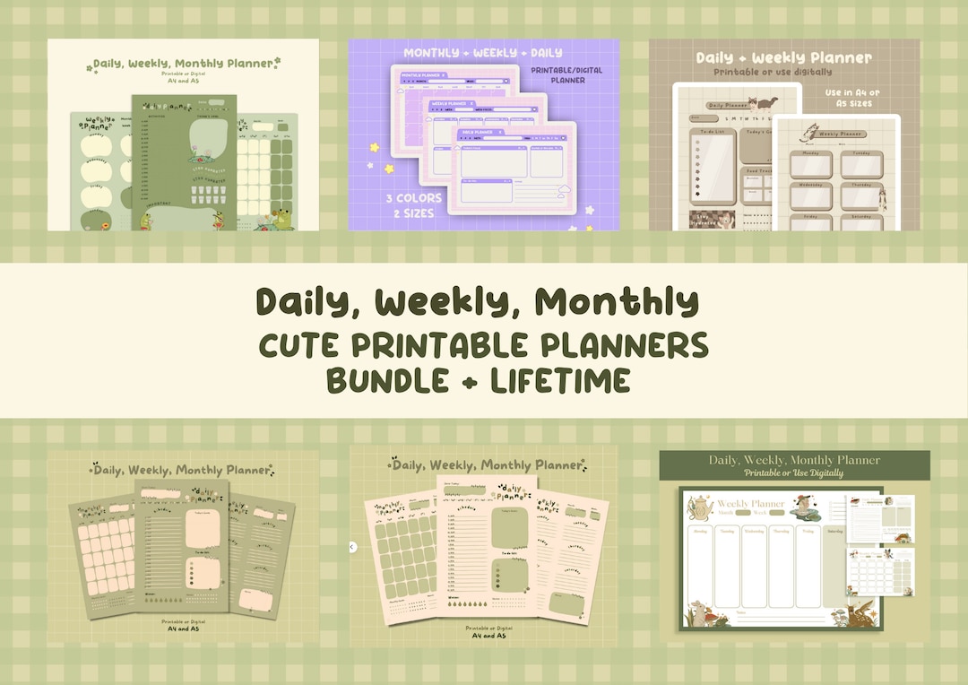Cute Daily Planner Bundle Printable Daily, Weekly, Monthly Planners