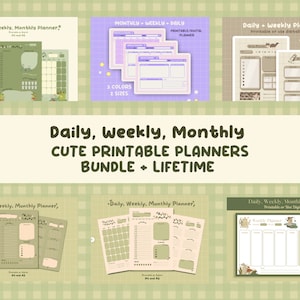 Zestaw Cute Daily Planner | Planery dzienne, tygodniowe i miesięczne do druku | Planer Kawaii | Słodkie planery | Pobieranie cyfrowe