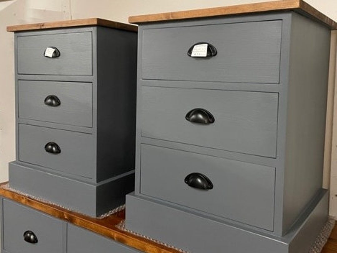 Pair Bedside Solid Pine 3 Drawers Painted in F&B Etsy UK