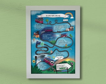 Personalised Family Print - 'The Family Bus' - a unique Anniversary gift that celebrates the joy and heart of Family