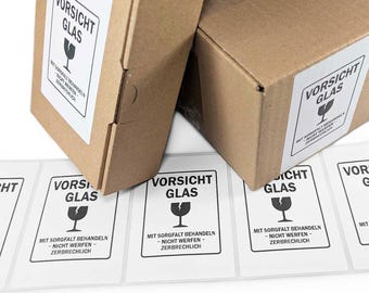VORSICHT GLAS Etiketten 10-500 Stück – Zerbrechlich Aufkleber Paket Versand Deutsch | Warnhinweis Fragile Versandetiketten Selbstklebend