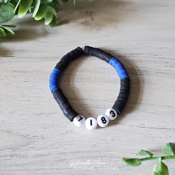 Customizable Police Badge Number Bracelet | Thin Blue Line Bracelet | LEO Bracelet