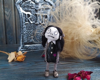 Emo haunted doll horror movie decor Weird halloween girl spooky decor Gothic rag doll creepy cute gift OOAK doll halloween decorations