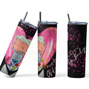 May include: A black and pink stainless steel tumbler with a graphic of a skeleton with butterflies and the text "Keep Your Laws Off My Body".