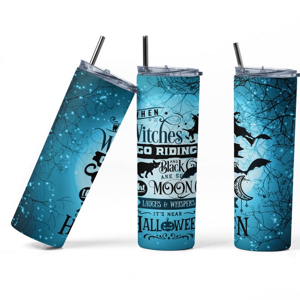 Gothique Halloween 20 oz Skinny Tumbler Sublimation Design Spooky Skulls, Straight Template, Witch Design, Bats Design, Skulls Tumbler Png